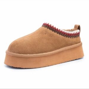 Tan Suede Platform Slip-On Shoes